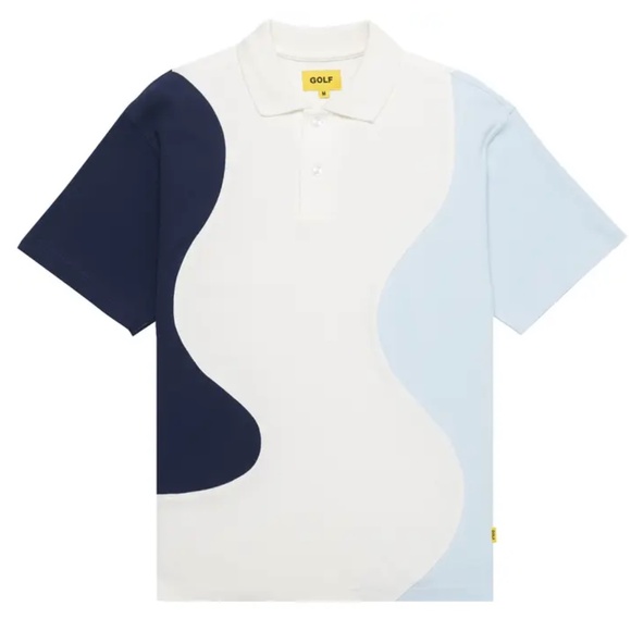 Men's GOLF WANG Navy/Sky Blue/White Ripple Knit Polo Shirt - Size XL - Picture 1 of 14